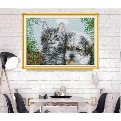 Kitten and puppy Cross Stitch Kits Cat Dog Printed pattern Chinese Embroidery Needlework Cross-stitch set Canvas DMC Handmade