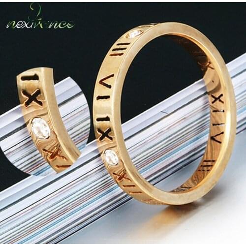 Nextvance CZ Stone Hollow Number Ring Stainless Steel 4mm Width Rings For Female Male Wedding Engagement Jewelry