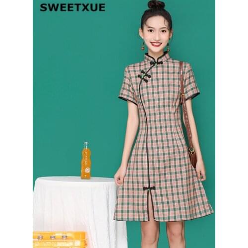 SWEETXUE 2020 New Summer Modern Girl Improved Plaid Dresses