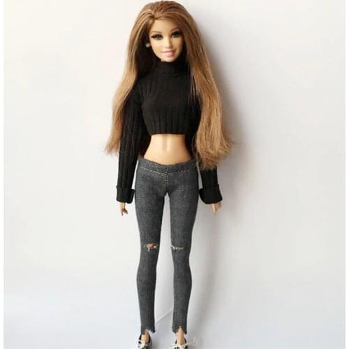 2pcs/set Blyth Doll Clothes Sweater T-shirt +hole jeans for barbi shirt Pullip Pants for 1/6 Doll Clothing Acessories for barbie
