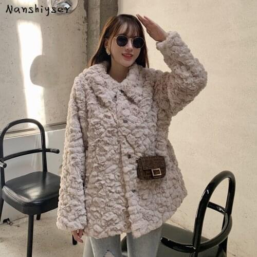 Korean Thicken Faux Lamb wool Fur Coat Women Winter Loose Long sleeve Soft Plush Warm Casual Short Outerwear Female Plus Size