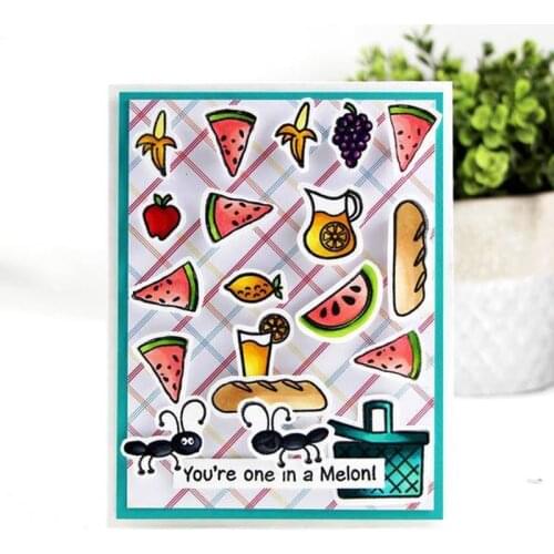 Picnic Time Ants Food Fruits Transparent Stamp Clear Stamps for DIY Scrapbooking Paper Cards Decorative Crafts Supplies 4x4 inch