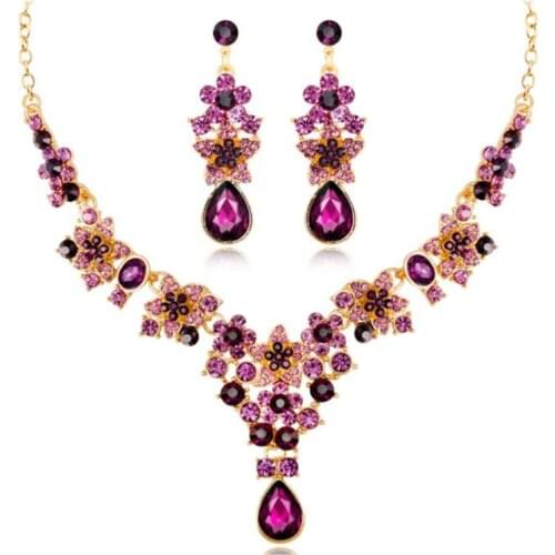 Luxury Purple Crystal Star Rhinestone Bridal Jewelry Sets for Women Bride Necklace Earrings Wedding Jewelry Set Fashion
