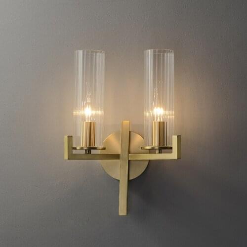 Post-modern Bedroom Bedside Wall Light Nordic All Copper Simple Living Room TV Wall Lamps Luxury Glass Bathroom Light Fixtures