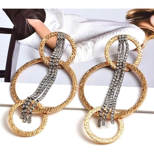 Vintage Gold Color Metal Long Drop Earrings For Women Crystal Fashion Design Jewelry Oorbellen boucle d’oreille