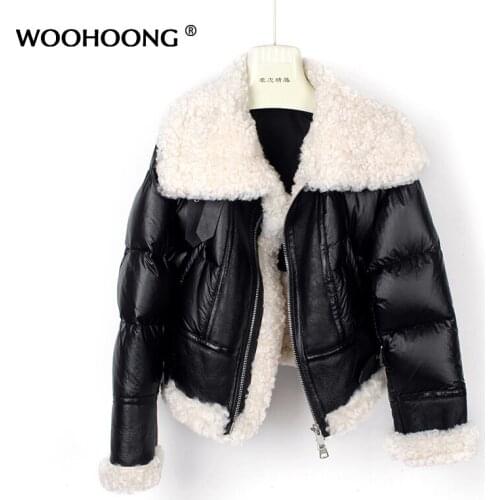 Natural Wool Fur Jacket Womens Short Section Leather Grass Jacket Motorcycle Jacket Big Lapel Stitching Down Jacket Trendy