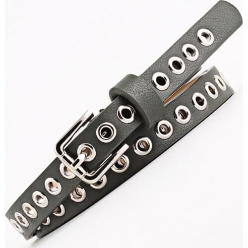 Ladies Women PU Leather Belt with Rivet Studded Single Grommet Holes Waist Chain Hip-Hop Girls Masculinity Bracelet