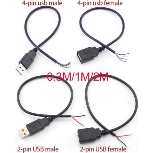 1m 2m 2 Pin 4 pin USB 2.0 A Female male Jack Power Charge charging deta Cable Cord Extension wire Connector DIY 5V Adapter