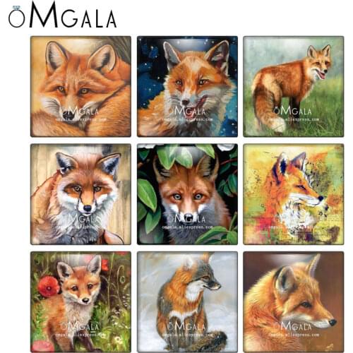 Lovely Fox And Plants Animals Art Paintings 10pcs Mixed 12mm/20mm/25mm/30mm photo glass cabochon demo flat back Making findings