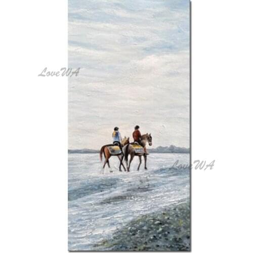 100% Hand-painted People And Horses Canvas Picture Art Oil Painting Texture Handmade Wall Decor Figure Painting Art On Canvas