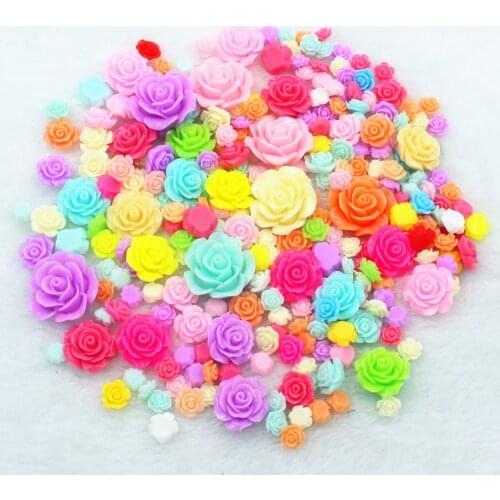 100pcs/lot flat back resin flower mix colors mix size DIY resin cabochons accessories