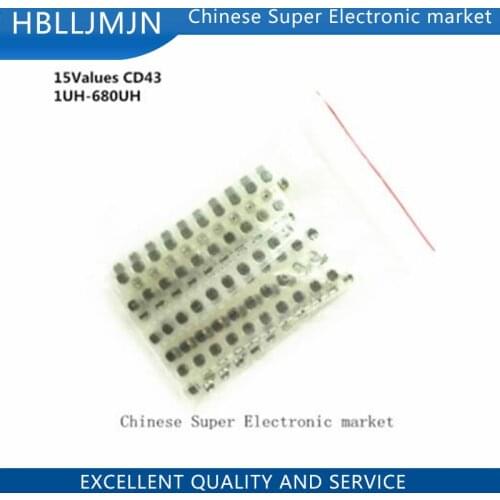 150PCS 15Values CD43 SMD Power Inductor Assortment Kit 1UH-680UH Chip Inductors High Quality CD43 Wire Wound