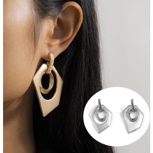 2021 Golden Big Geometric Earrings Korean Metal Gold Dangle Earrings For women Female Retro Drop Earrings Trend Fashion Jewelry