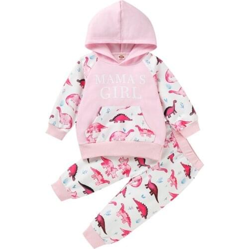 0-24 Months Baby Girls Spring Fall 3pcs Set Infant Hooded Sweatshirt Trousers Dinosaur Cartoon Animal Letter Girls Clothing Set