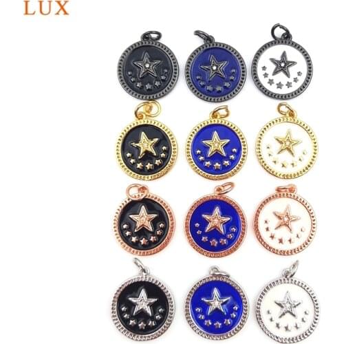 5Pcs Five Pointed Star Pendant Dainty Star Round Pendant Rose Gold Gold Silver Copper Pendant Finding For Women Necklace Making