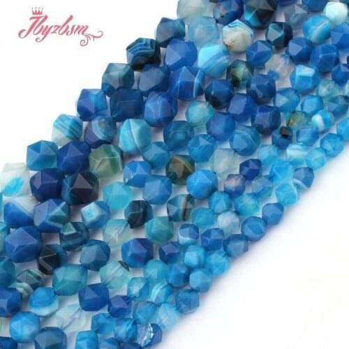 6,8,10mm Faceted Blue Banded Stripe Agates Bead Natural Stone Bead For DIY Necklace Breacelts Jewelry Making 15" Free Shipping