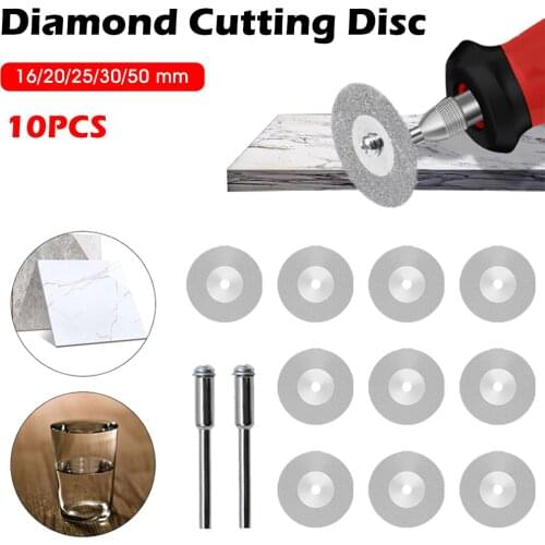 10pcs/lot Dremel Accessories Diamond Grinding Wheel Saw Circular Cutting Disc With 2pcs 3mm Mandrel Rotary Tool Diamond Discs