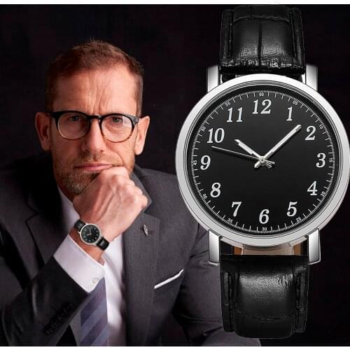 Fashion Mens Quartz Wristwatches Classic Digital Scale Watch Luxury Stainless Steel Dial Leather Band Watches Mens Gift