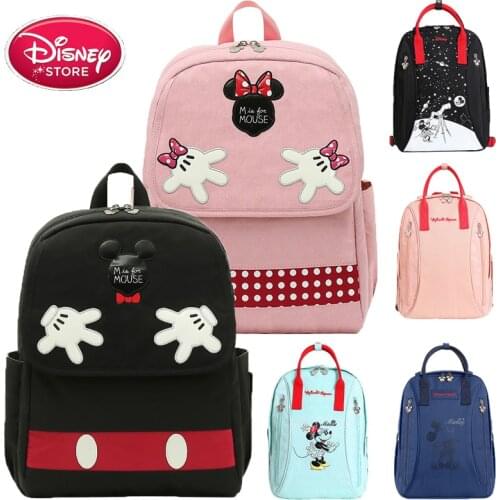 Disney Diaper Bag Backpack Disney Mickey Mouse USB Heating Bag Kids Anti-lost Belt Diaper Backpack Travel Backpack Mummy Bag