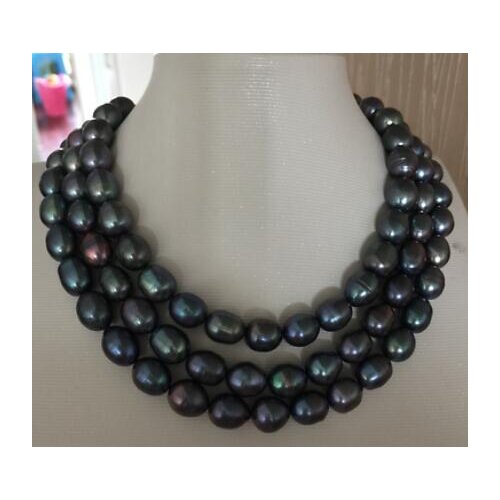 Elegant 9-10mm baroque tahitian black green red pearl necklace 50inch