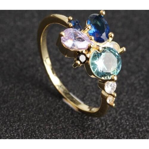 Inlaid multi-color Crystal high quality ring elegant woman exquisite jewelry lover birthday gift beautiful jewelry dress ring