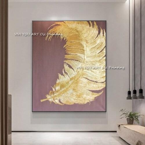 The New Gold Feather Big Gentle Art Design Handpainted Abstrat Oil Painting Canvas Home Decor Wall Art Picture For Living Room