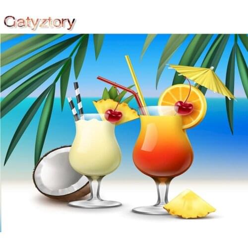 GATYZTORY FramelessSeaside Drinks DIY Painting By Numbers Home Wall Art Picture Hand Painted Oil Painting For Home Decor 40x50cm