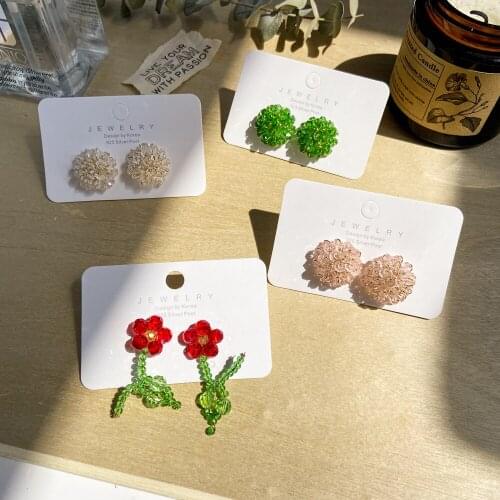 Classic Female Acrylic Flower Stud Earrings Charm Silver Color Wedding Earrings Dainty Rainbow Round Zirconia Earrings For Women