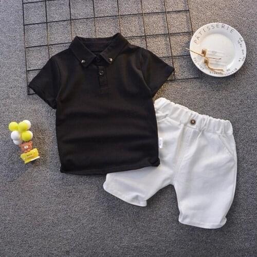 Toddler boy Clothes Set Summer 1 2 3 4 5 Years Black Short Sleeve T shirt+ White Shorts boys Outfits Kids Clothing
