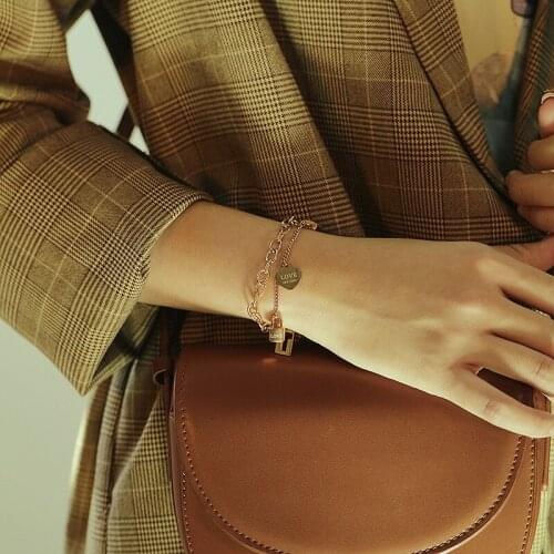 Korean Women Niche Desig 190mm Stainless Stee Bracelets For Women Rose Gold Fashion Love Jewelry For Girls 2021 Trend