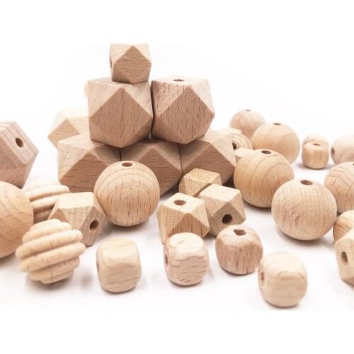 Cube Wooden Square Round Beads 8-20mm Natural Beech Wood Spacer Beads wood rings For Baby Kids Toys Jewelry Making DIY Necklace