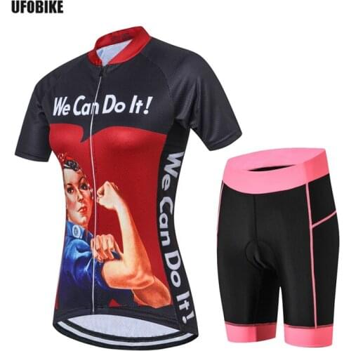 UFOBIKE Summer Women Cycling Jersey Short Sleeve Set Breathable Shorts Bicycle Clothing Gel Pad Clothing