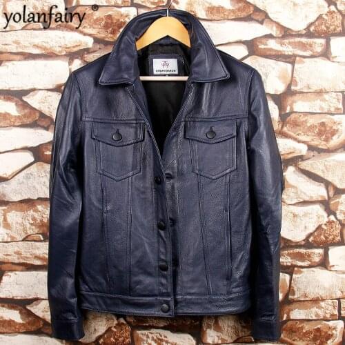Genuine Leather Jacket Men Real Cow Leather Coat for Men Slim Short Style of Smart Casual 2020 Spring and Autumn1213 PWX61