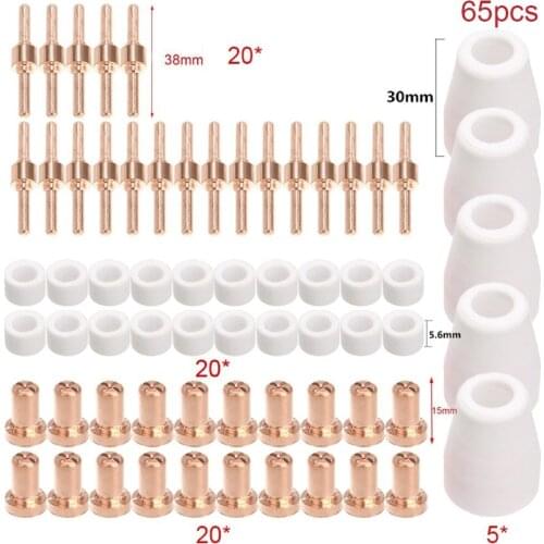 65PCS Plasma Cutter Tip Electrodes Nozzles Kit Consumable Replacement Accessories For PT31 CUT 30 40 50 Cutter Welding Tools