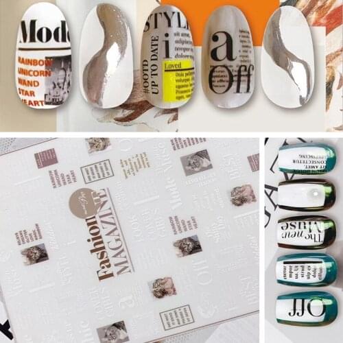 New Super Thin Self-Adhesive White&Black Words Cat Image Nail Decal Stickers Manicure Nail Art Decoration Accessories Z0508