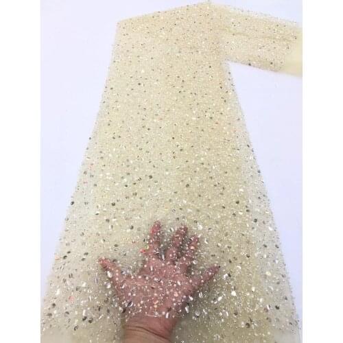 New arrival African lace fabric SYJ-188686 high quality sequins with beads french net laceNigerian tulle lace fabrics