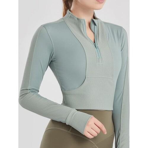 New Arrive Womens Long Sleeves Crop top Sports Jersey Slim Fit shirt Fitness Yoga Top Winter Workout Jacket Female Gym Shirts