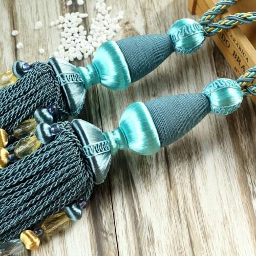 One pair tieback simple modern curtain hanging ear ball bead tassel spinning rope curtain buckle straps tie tape M237