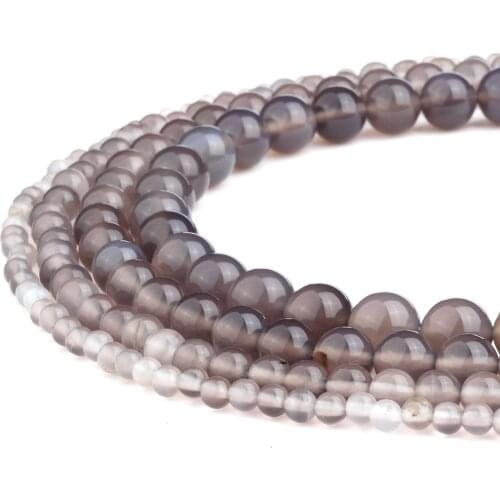 Wholesale Natural Stone Gray Agates Gem Round Loose 15" Strand 4 6 8 10 12MM Beads for Jewelry Making DIY Bracelets Necklaces