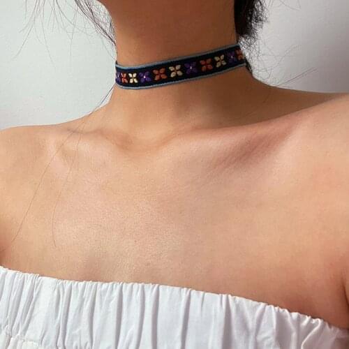 Vogallery Hand Embroidery Choker For Women Blue Black Sexy Chokers Necklaces Good Quality Short Necklace Summer Jewelry New