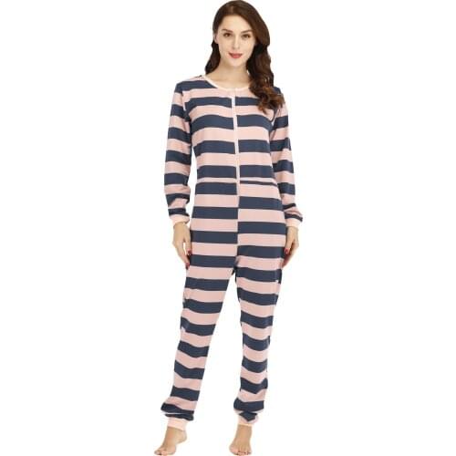Sexy Striped Onesies For Adults Women Pajamas Jumpsuit Romper Long Sleeve Onesie Sleepwear Nightwear Pyjamas