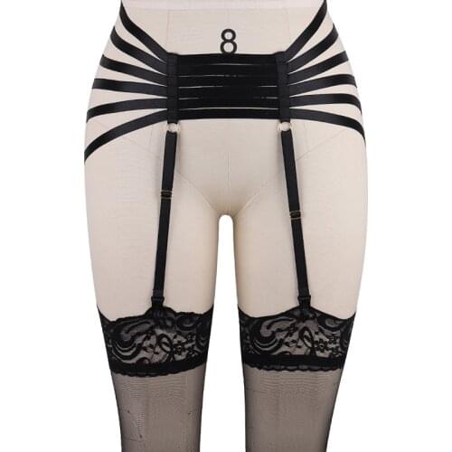 Clip Stockings Garter Belt Black Body Harness Goth Body Cage Punk Adjustable Bondage Leg Harness Edgy Wedding Garter