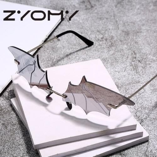Q 1Pcs Fashion Glasses For Female Men Personality Rimless Vintage Bat Shape Sun Glass Europeanan Style
