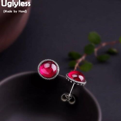 Uglyless Perfect Round Corundum Gemstones MINI Studs Earrings for Women 8MM Real Silver Earrings Solid 925 Silver Brincos E1592