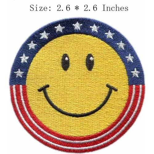 Smile stars 2.6"wide embroidery patch for artesanatos acessorios ferramentas/best service/five stars