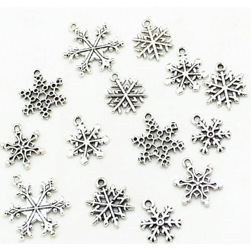 Sweet Bell Mixed 60pcs Snow Charms Pendants Beads Metal Alloy Pandent Color Antique Christmas charm Diy D0983