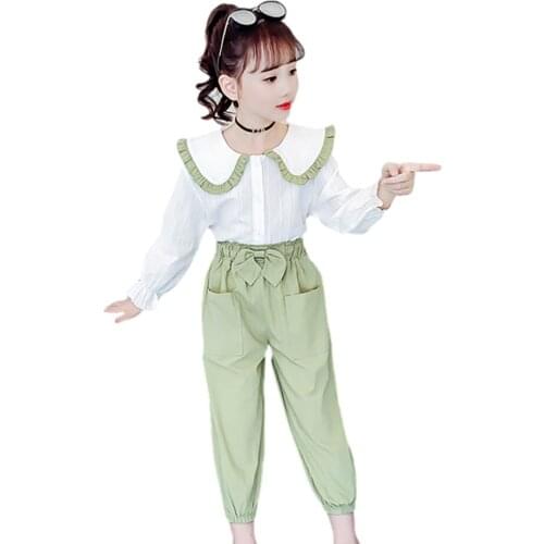 Clothes For Girls Blouse + Pants Girl Clothes Patchwork Girls Clothes Big Bow Kids Tracksuit 6 8 10 12 14