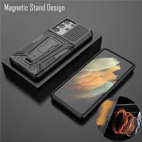 Heavy Duty Armored Car Magnetic Case For Samsung Galaxy S21 Ultra S21 Plus Shockproof Protection Stand Holder Tank Cover