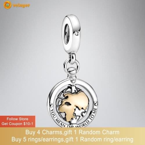 Volayer 925 Sterling Silver Spinning World Dangle Charm fit Original Pandora Bracelets for Women Jewelry Making Gift