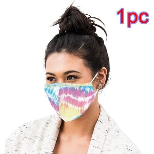 Adult Women Face Mask Tie-dye Colorful Fabric Party Mouth Cap Fashionable Neutral Washable Mask Mascarilla Маска Для Лица